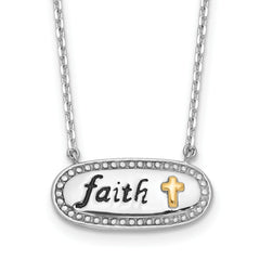 Sterling Silver w/14k accent Rh-plated Enamel FAITH w/2in. ext Necklace