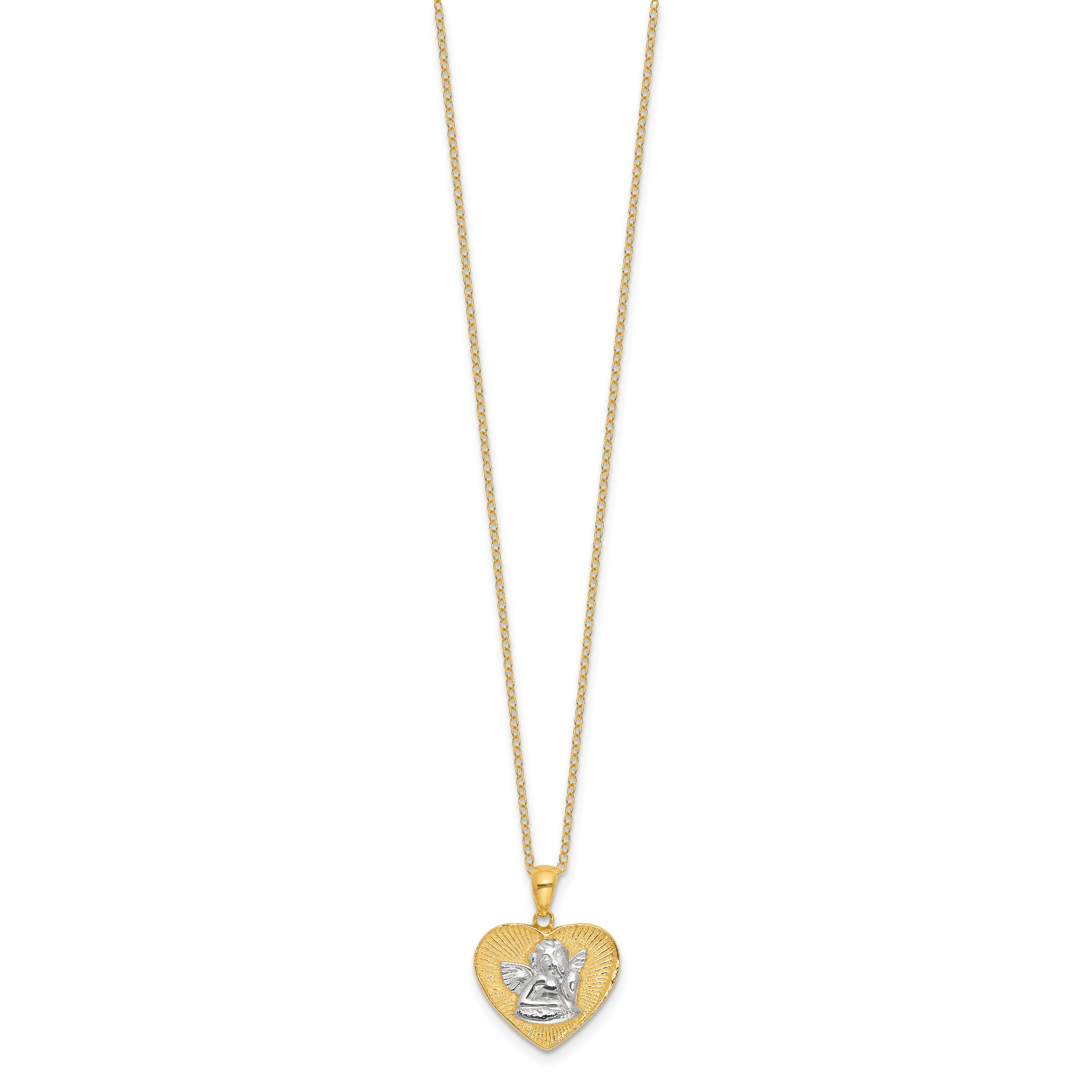 Sterling Silver Gold-tone Angel in Heart 18in Necklace