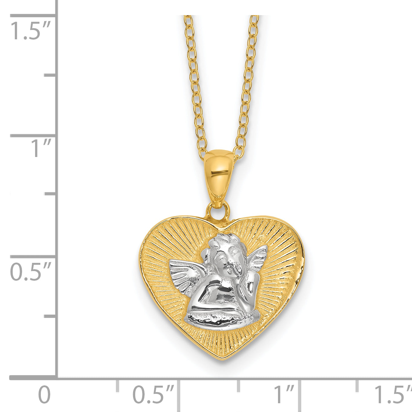 Sterling Silver Gold-tone Angel in Heart 18in Necklace