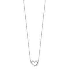 Sterling Silver Rhodium-plated Heart w/Cross 13in w/2in ext. Necklace