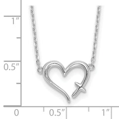 Sterling Silver Rhodium-plated Heart w/Cross 13in w/2in ext. Necklace