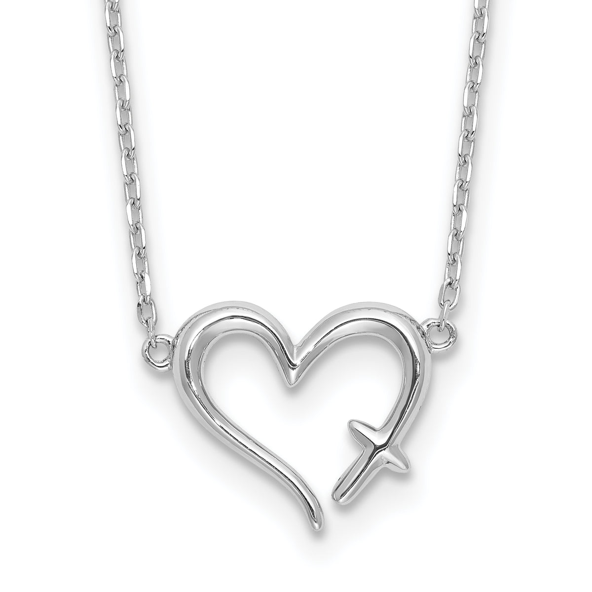 Sterling Silver Rhodium-plated Heart w/Cross 13in w/2in ext. Necklace