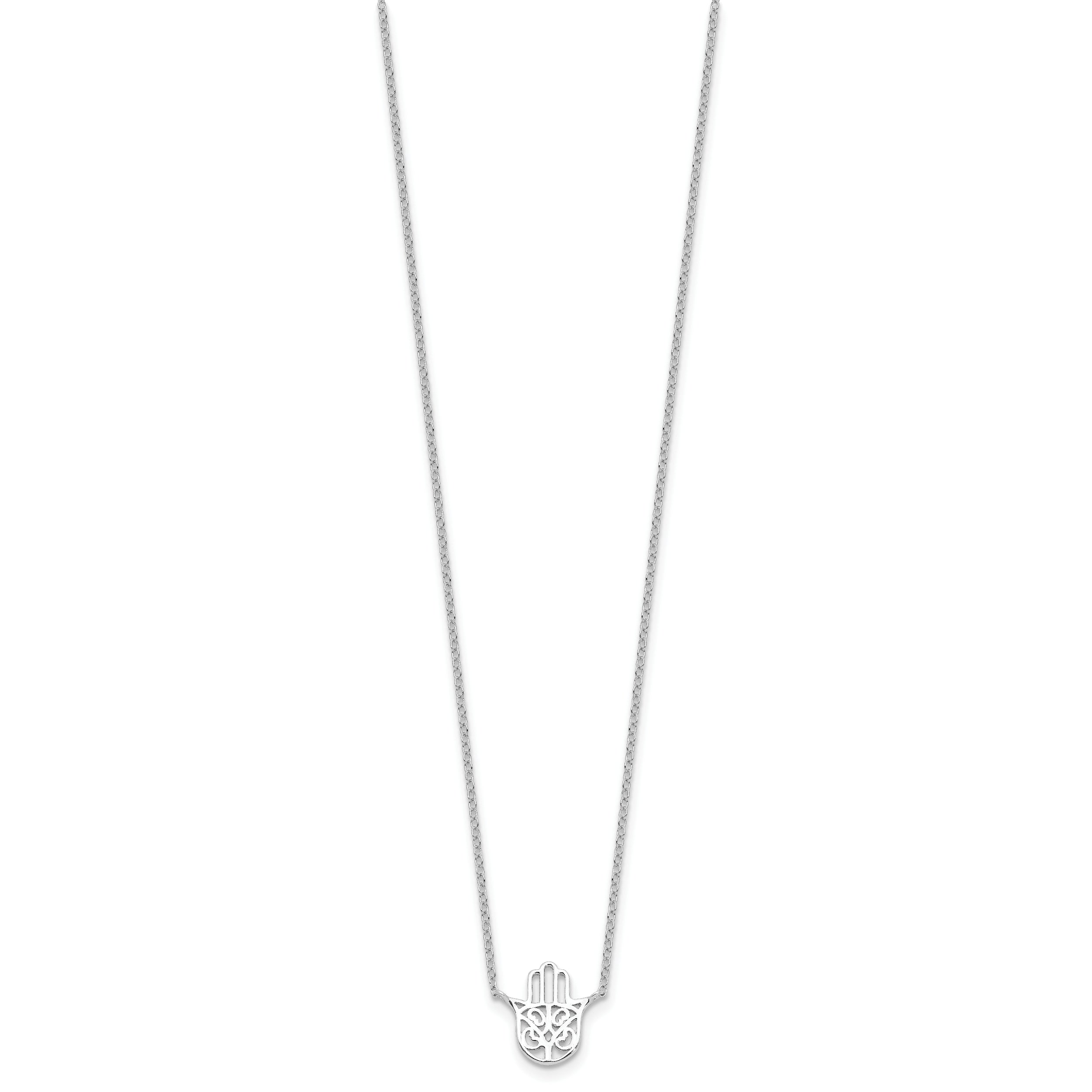 Sterling Silver Rhodium-plated Hamsa 16in w/2in ext. Necklace