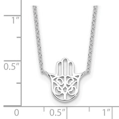 Sterling Silver Rhodium-plated Hamsa 16in w/2in ext. Necklace