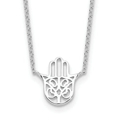 Sterling Silver Rhodium-plated Hamsa 16in w/2in ext. Necklace