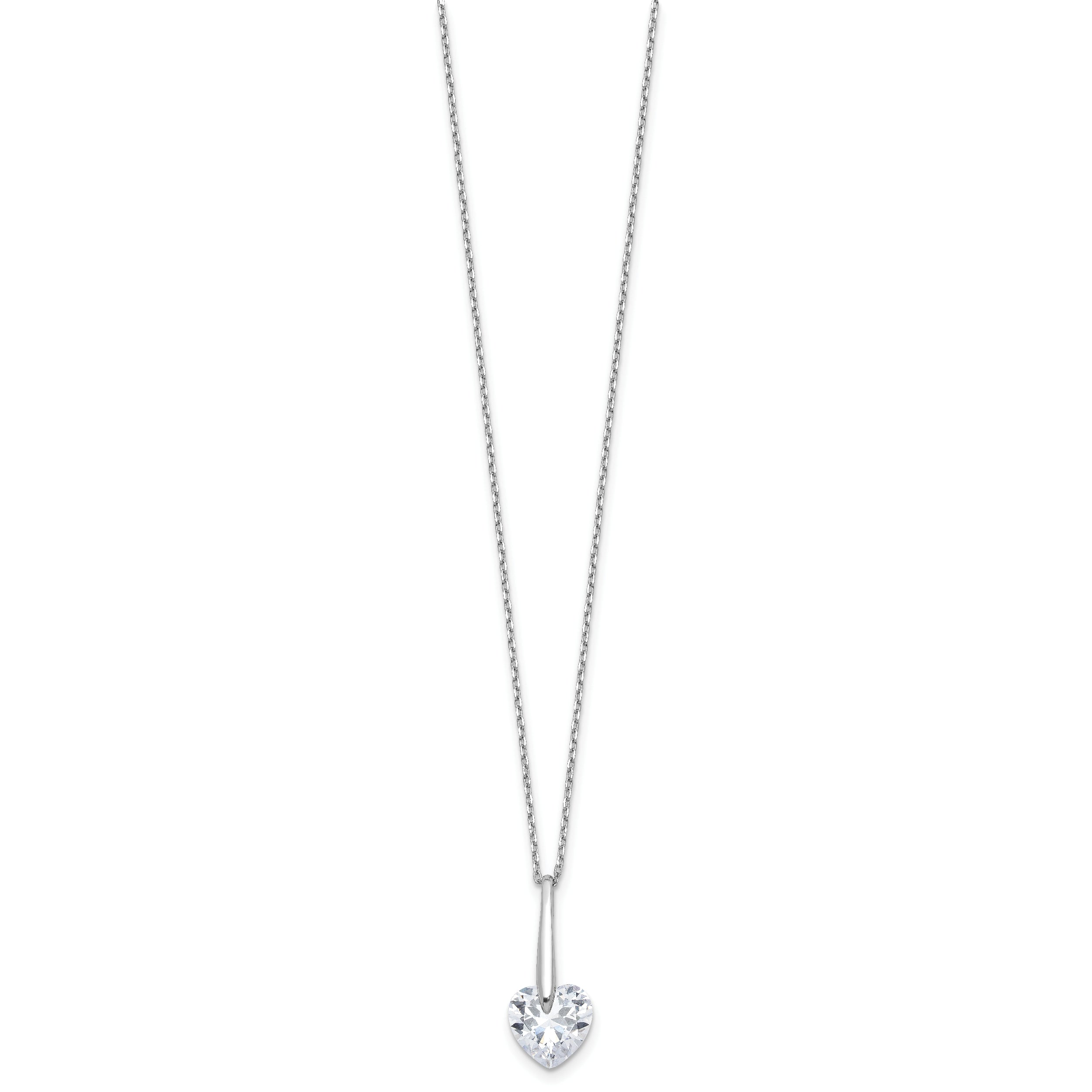 Sterling Silver Rhodium-plated CZ Heart 16in w/2in ext Necklace