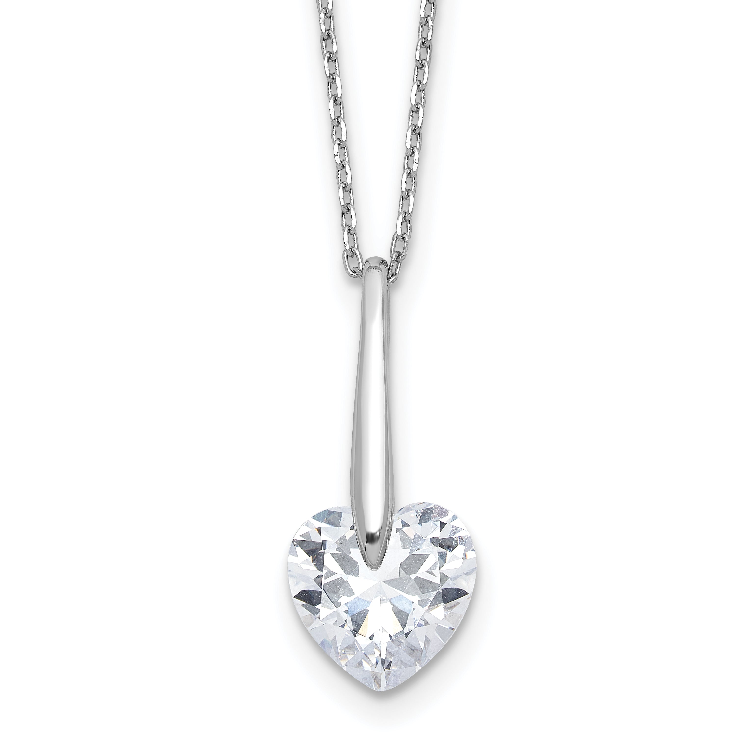 Sterling Silver Rhodium-plated CZ Heart 16in w/2in ext Necklace