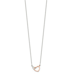 Sterling Silver and Rose-tone Polished Double Heart 18in Necklace