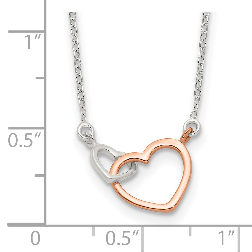 Sterling Silver and Rose-tone Polished Double Heart 18in Necklace