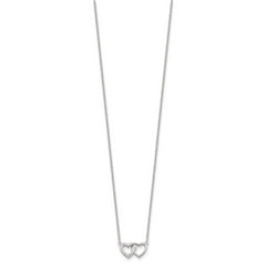 Sterling Silver E-Coating CZ Double Heart 16in w/2in ext Necklace