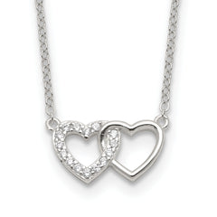 Sterling Silver E-Coating CZ Double Heart 16in w/2in ext Necklace