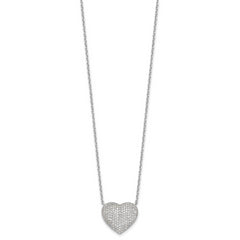 Sterling Silver Rhodium-plated Pave CZ Heart Necklace