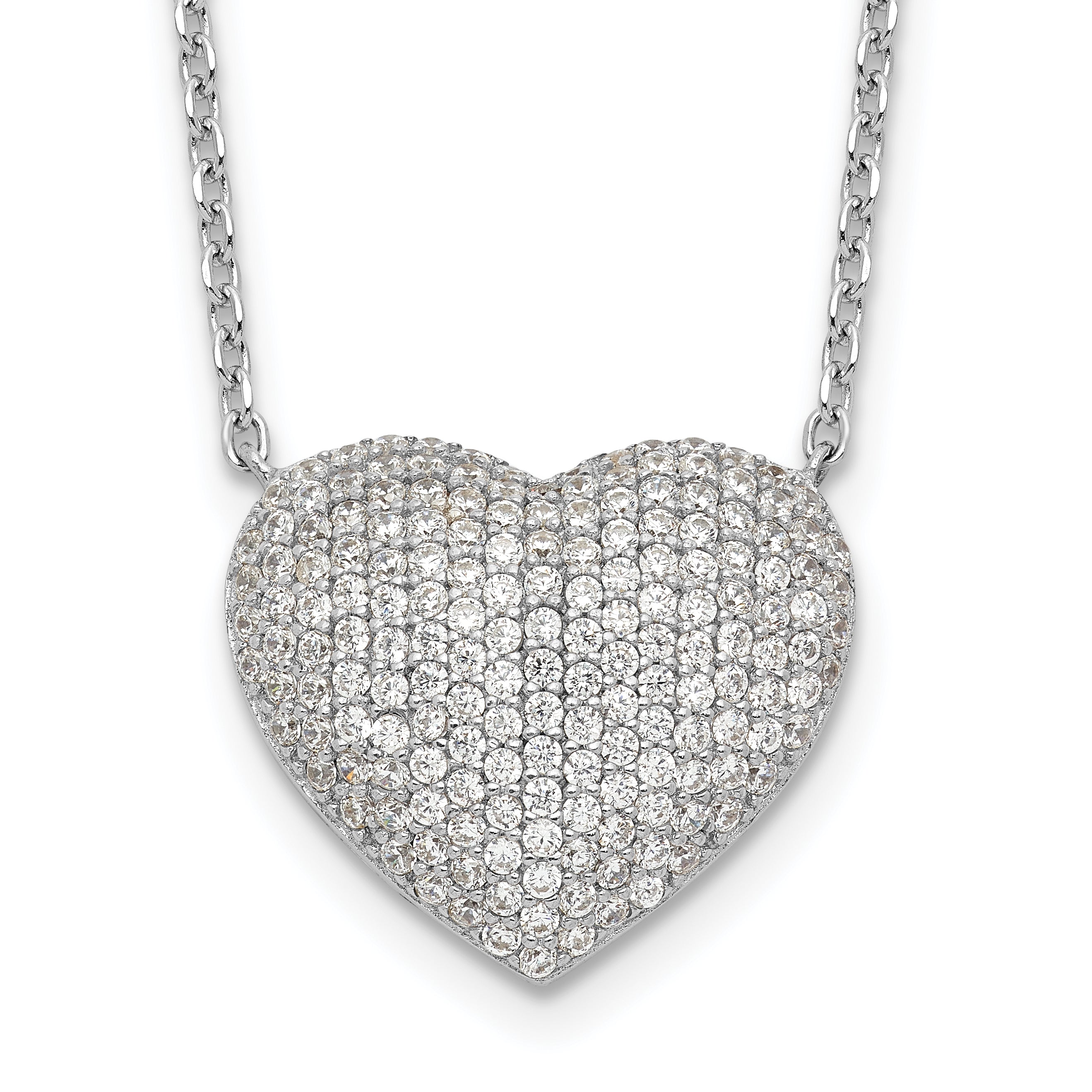 Sterling Silver Rhodium-plated Pave CZ Heart Necklace