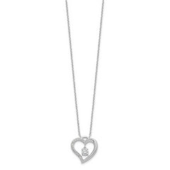 Sterling Silver Rhod-plated Polished CZ Open Heart w/1.25in Ext Necklace