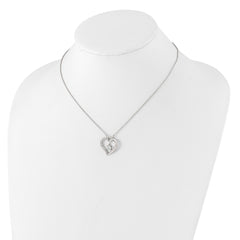 Sterling Silver Rhod-plated Polished CZ Open Heart w/1.25in Ext Necklace