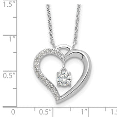 Sterling Silver Rhod-plated Polished CZ Open Heart w/1.25in Ext Necklace