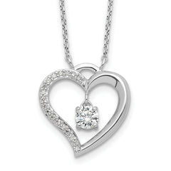 Sterling Silver Rhod-plated Polished CZ Open Heart w/1.25in Ext Necklace