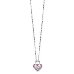 Sterling Silver Rhod-pltd CZ/Crystal Heart Lock 16in w/2 in ext Necklace