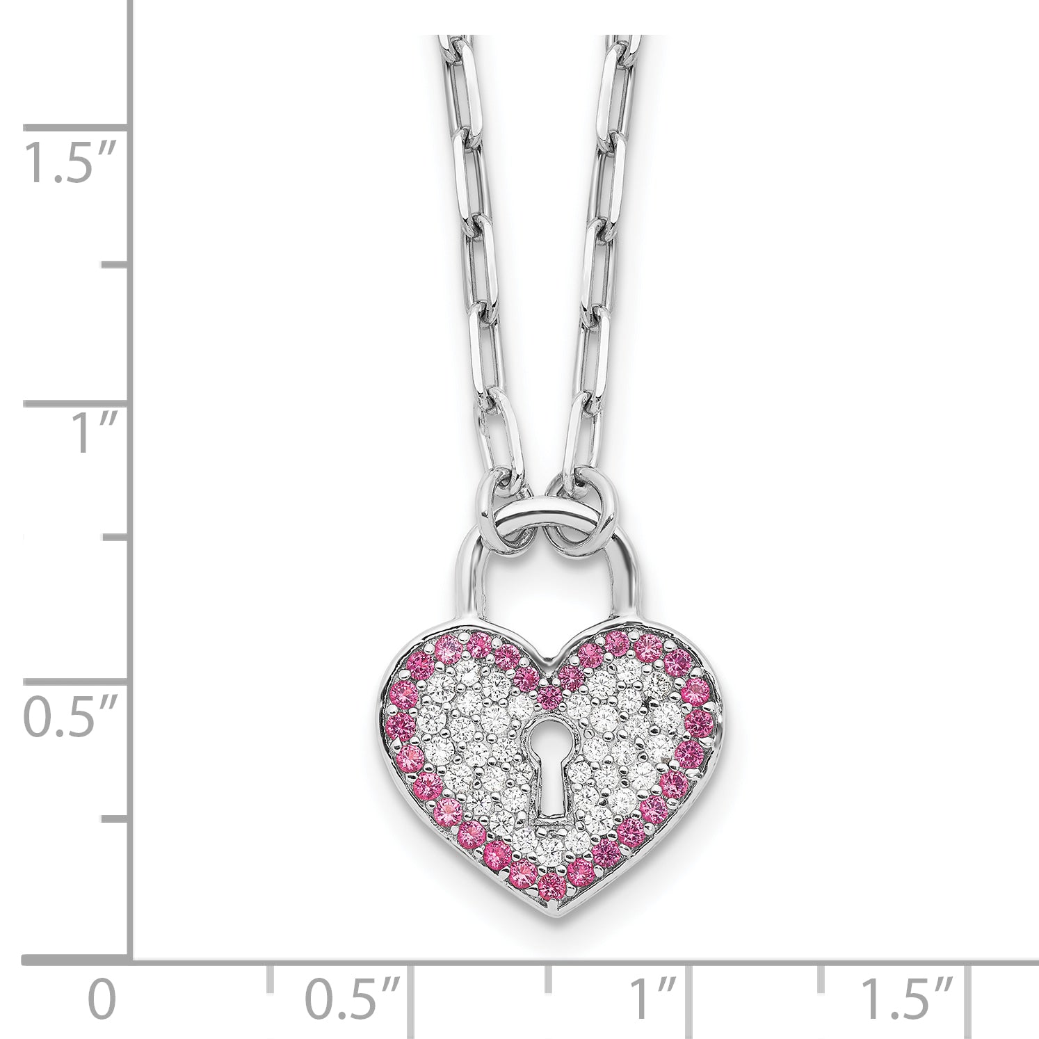 Sterling Silver Rhod-pltd CZ/Crystal Heart Lock 16in w/2 in ext Necklace