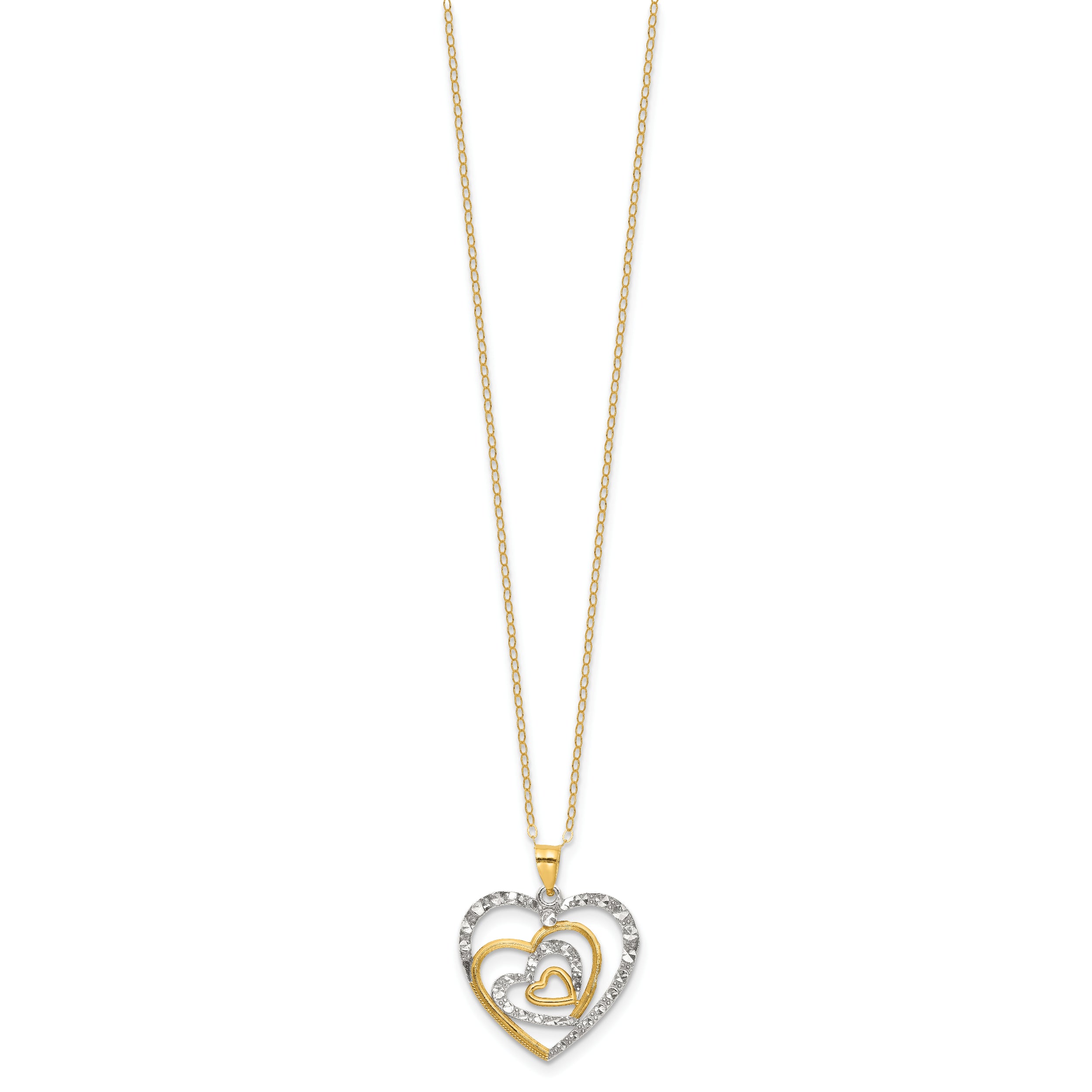 Sterling Silver Gold-tone White Rhod D/C Heart 16in w/2in ext. Necklace