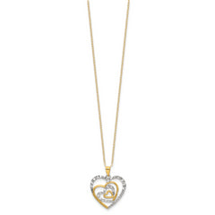 Sterling Silver Gold-tone White Rhod D/C Heart 16in w/2in ext. Necklace