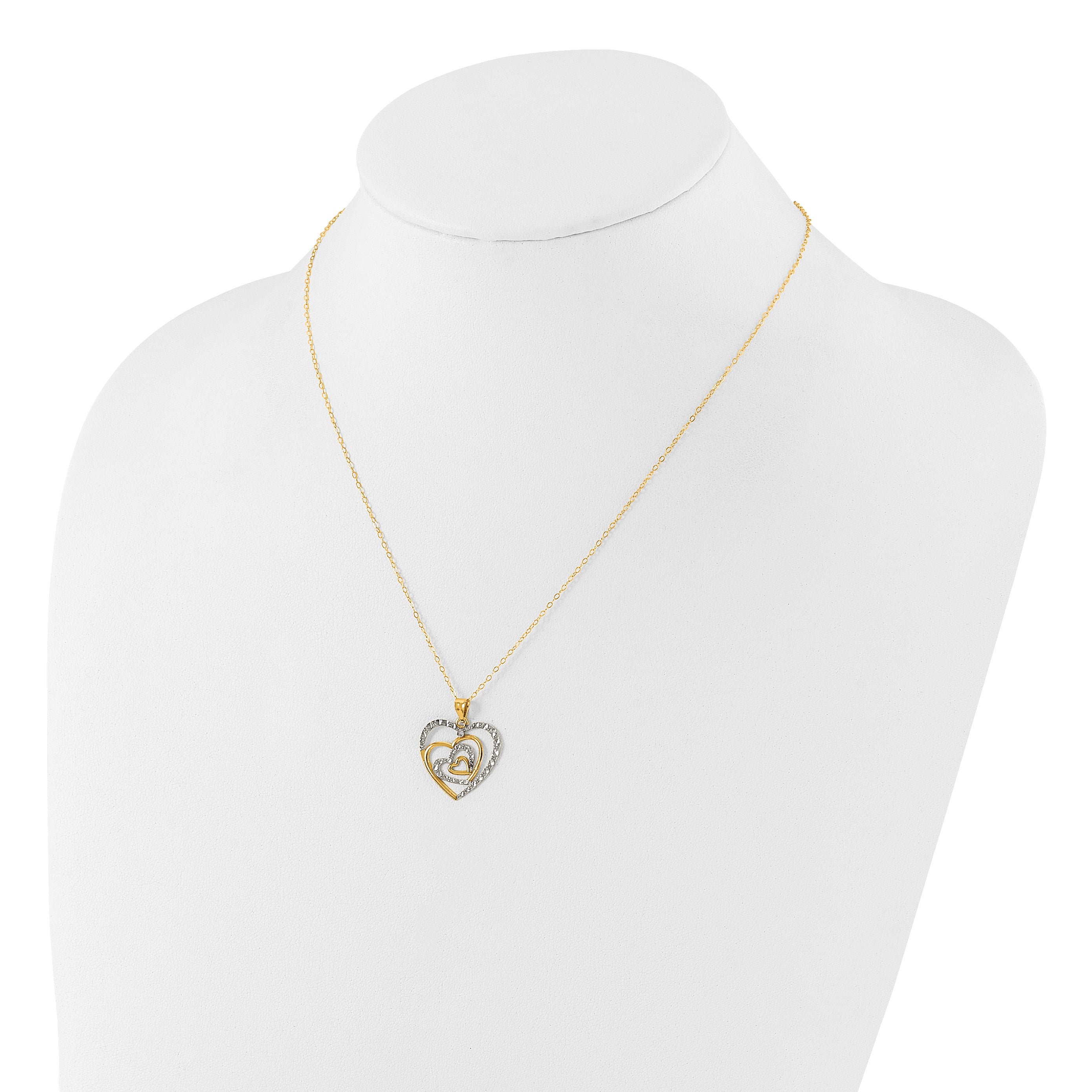 Sterling Silver Gold-tone White Rhod D/C Heart 16in w/2in ext. Necklace