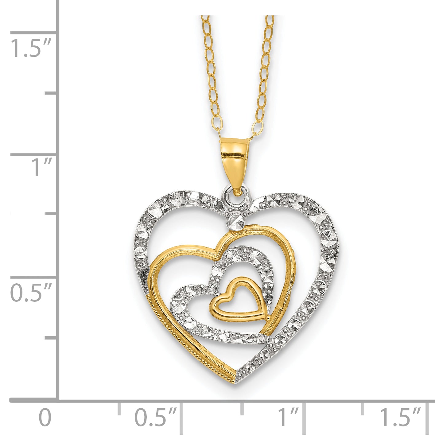 Sterling Silver Gold-tone White Rhod D/C Heart 16in w/2in ext. Necklace