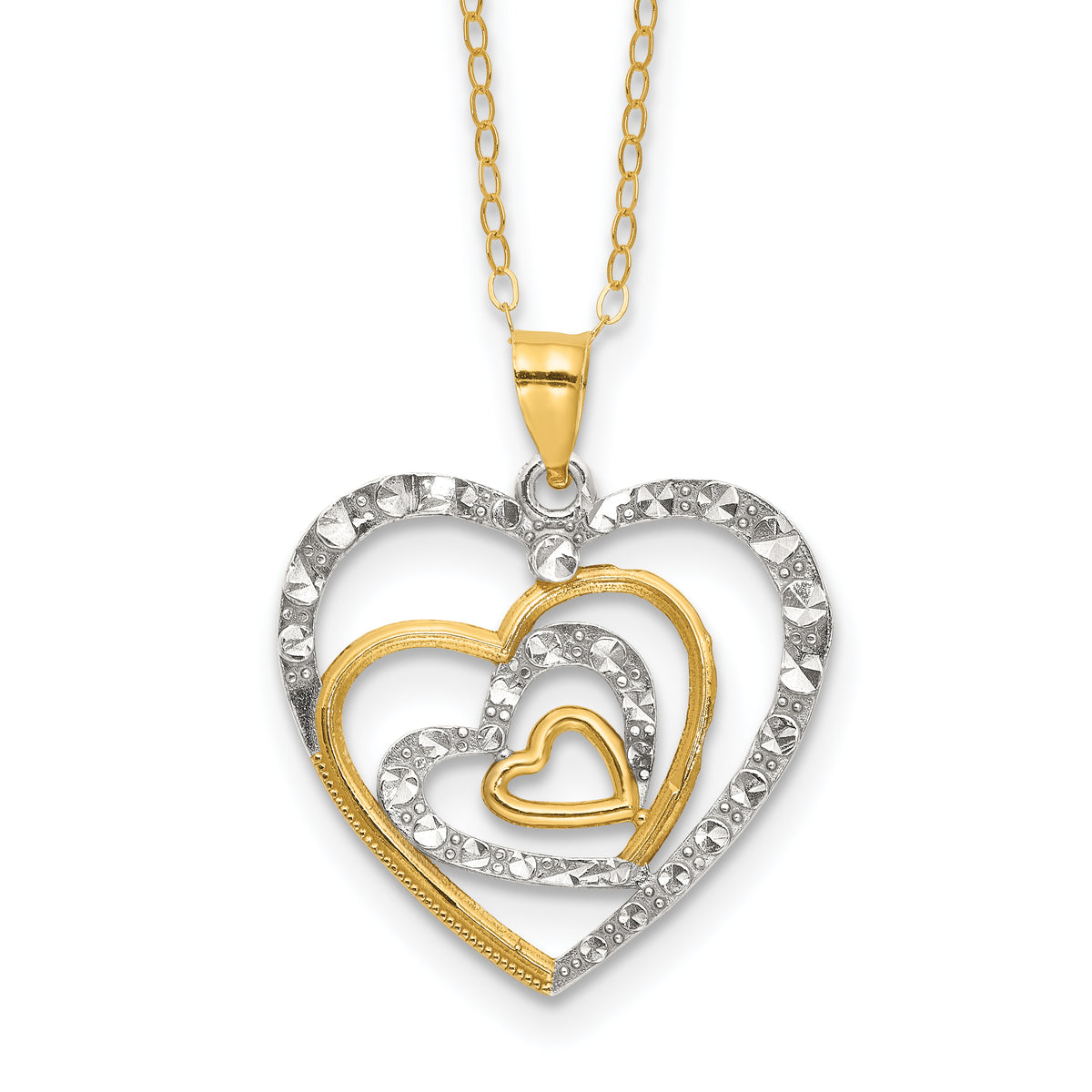 Sterling Silver Gold-tone White Rhod D/C Heart 16in w/2in ext. Necklace