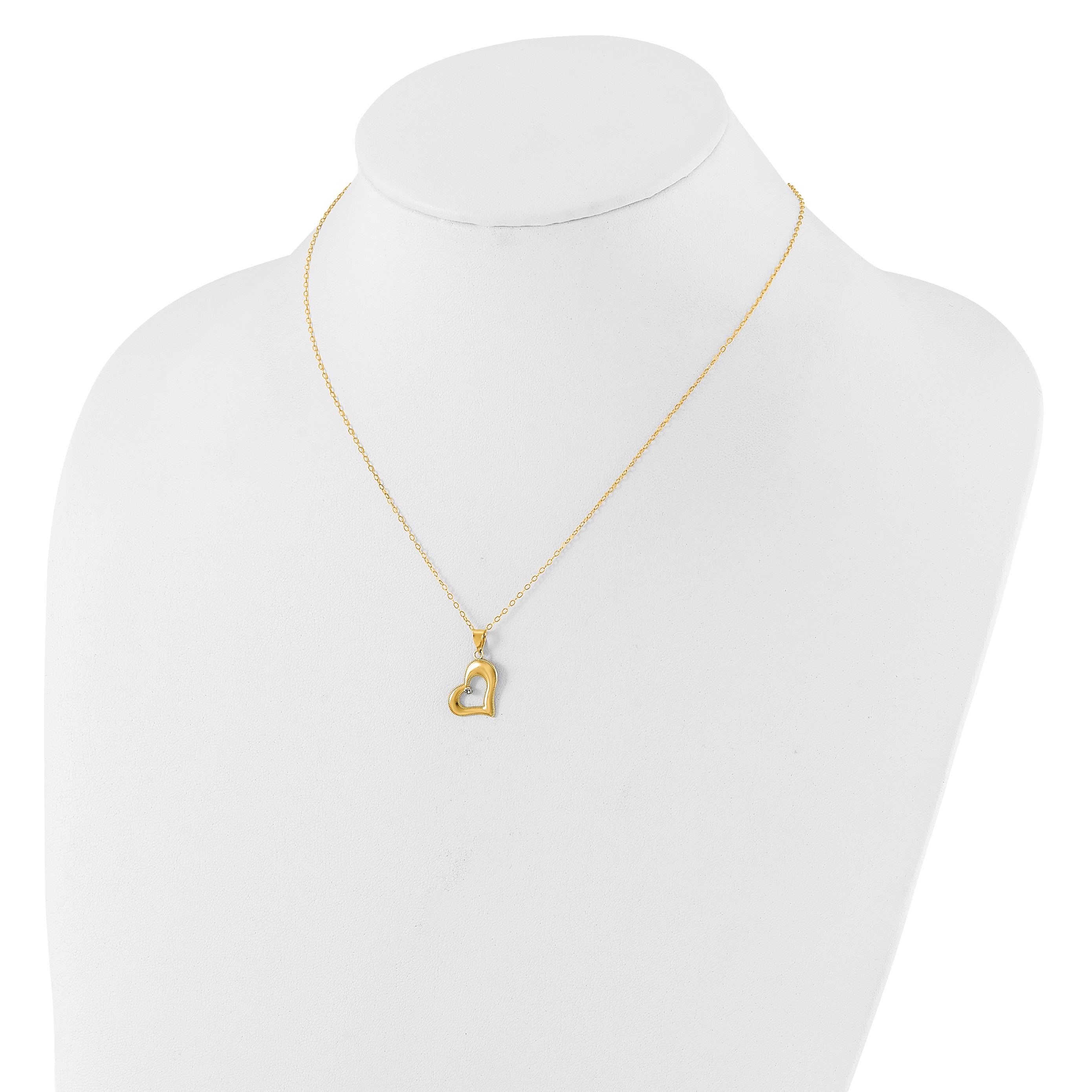 Sterling Silver Gold-tone with Rhodium Heart 16in w/2in ext. Necklace