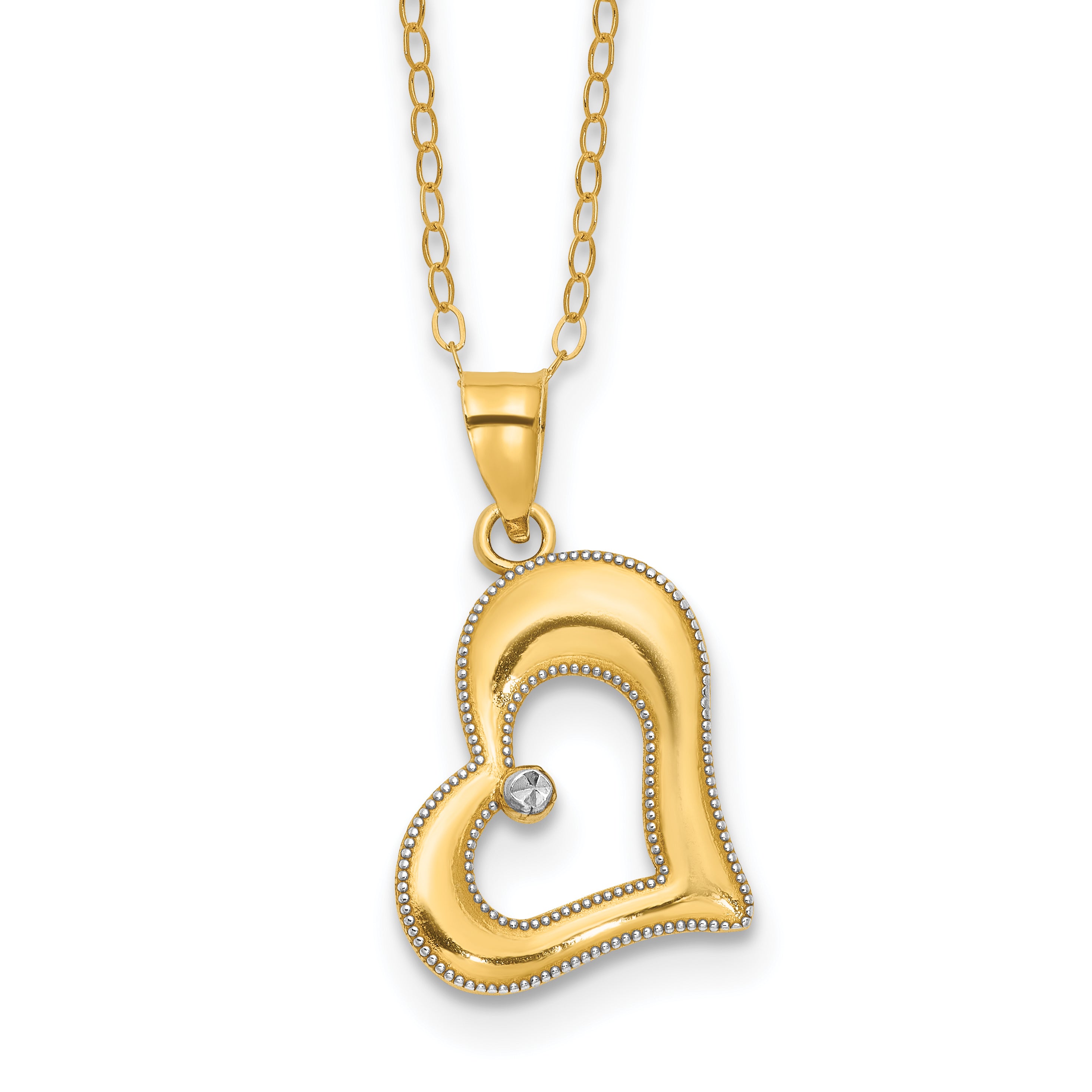 Sterling Silver Gold-tone with Rhodium Heart 16in w/2in ext. Necklace