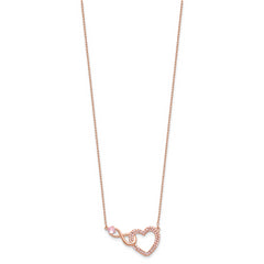 Sterling Silver Rose-tone Pink CZ Heart Infinity w/2IN Ext Necklace