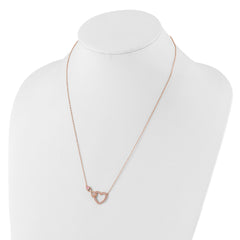 Sterling Silver Rose-tone Pink CZ Heart Infinity w/2IN Ext Necklace