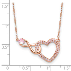 Sterling Silver Rose-tone Pink CZ Heart Infinity w/2IN Ext Necklace