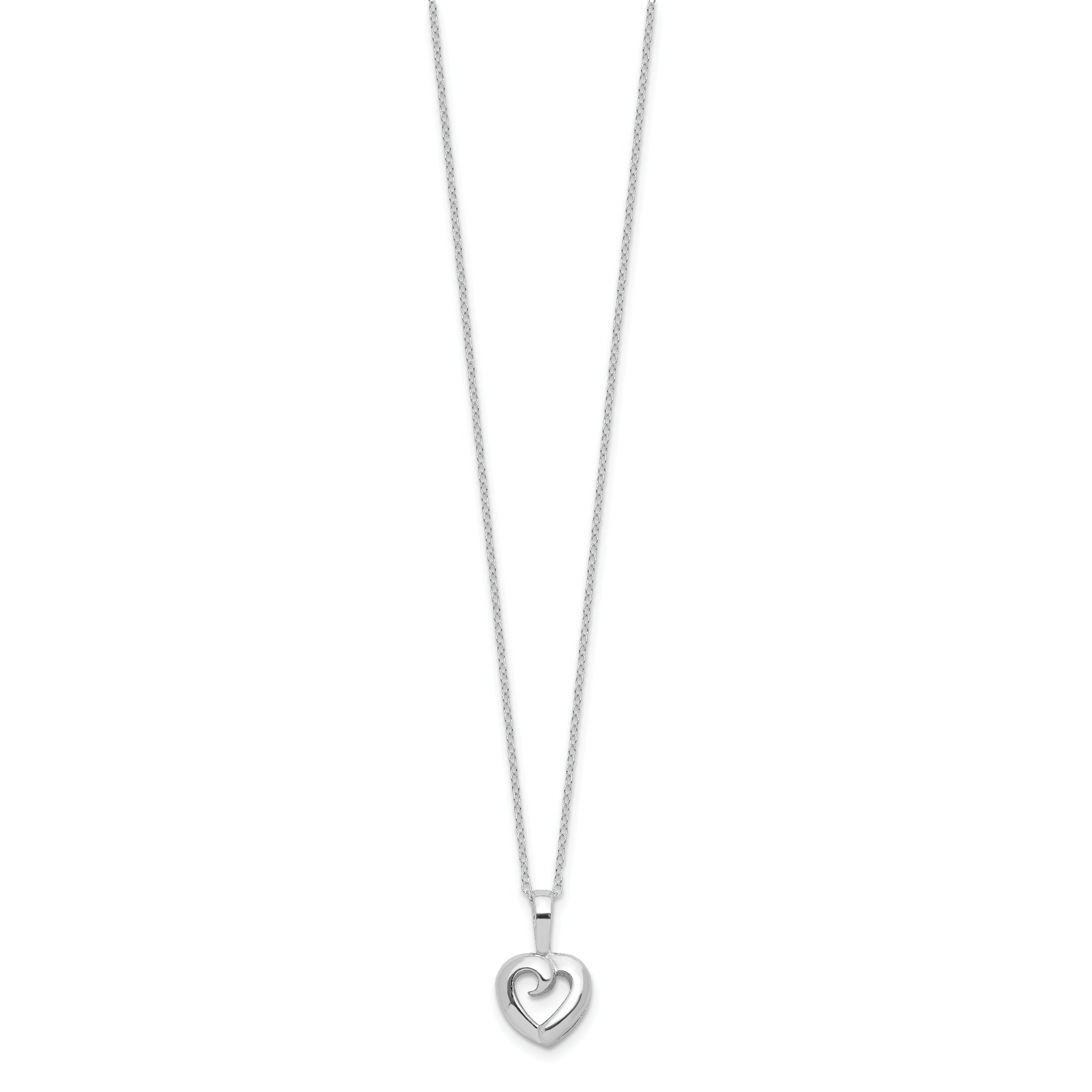 Sterling Silver Rhodium-plated Heart 16in w/2in ext Necklace