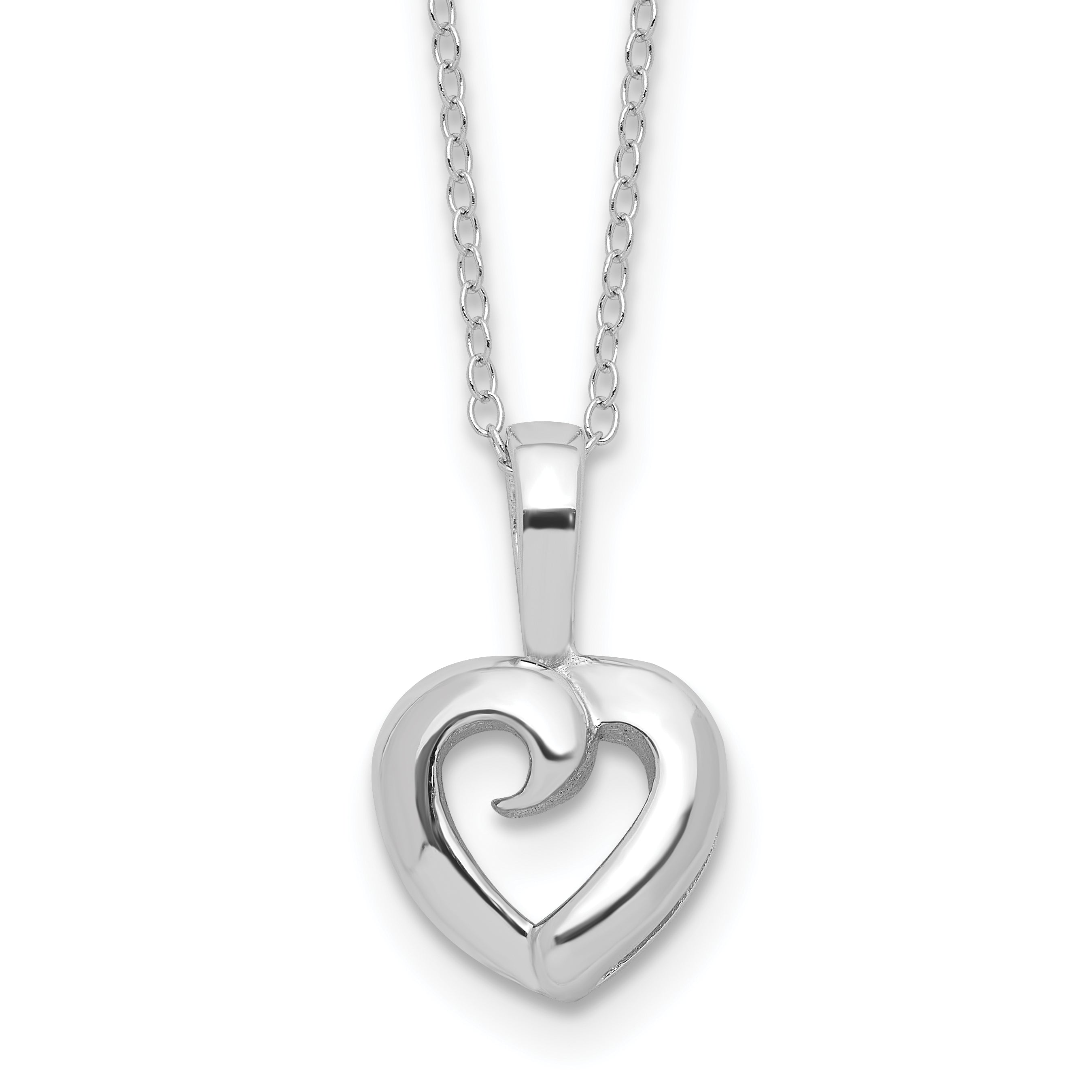 Sterling Silver Rhodium-plated Heart 16in w/2in ext Necklace