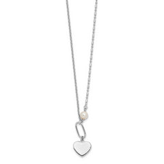 Sterling Silver Rhodium-plated Glass Pearl/Heart 16in w/2 in ext Necklace