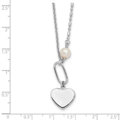 Sterling Silver Rhodium-plated Glass Pearl/Heart 16in w/2 in ext Necklace