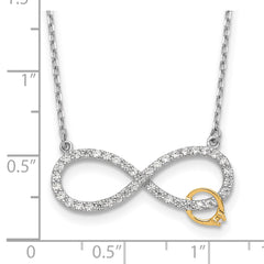 Sterling Silver w/14k accent Rh-plated CZ Eternity w/2 in. ext Necklace