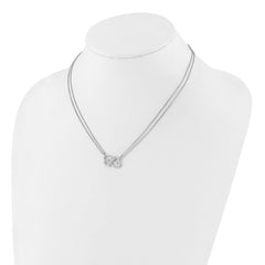 Sterling Silver Rhodium-plated CZ Heart 2-Strand w/1.5in ext Necklace