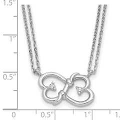 Sterling Silver Rhodium-plated CZ Heart 2-Strand w/1.5in ext Necklace