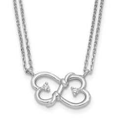 Sterling Silver Rhodium-plated CZ Heart 2-Strand w/1.5in ext Necklace