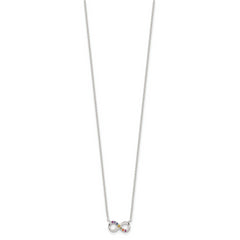 Sterling Silver E-coated Multi Color CZ Infinity 18in w/2in ext Necklace