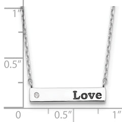 Sterling Silver Rhodium-plated CZ LOVE Enamel Bar w/2in ext Necklace