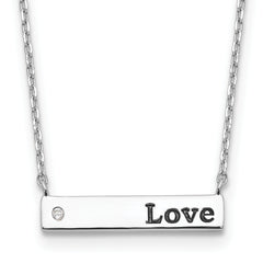 Sterling Silver Rhodium-plated CZ LOVE Enamel Bar w/2in ext Necklace