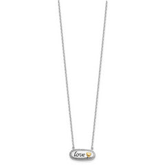 Sterling Silver w/14k accent Rh-plated Enamel LOVE w/2in. ext Necklace