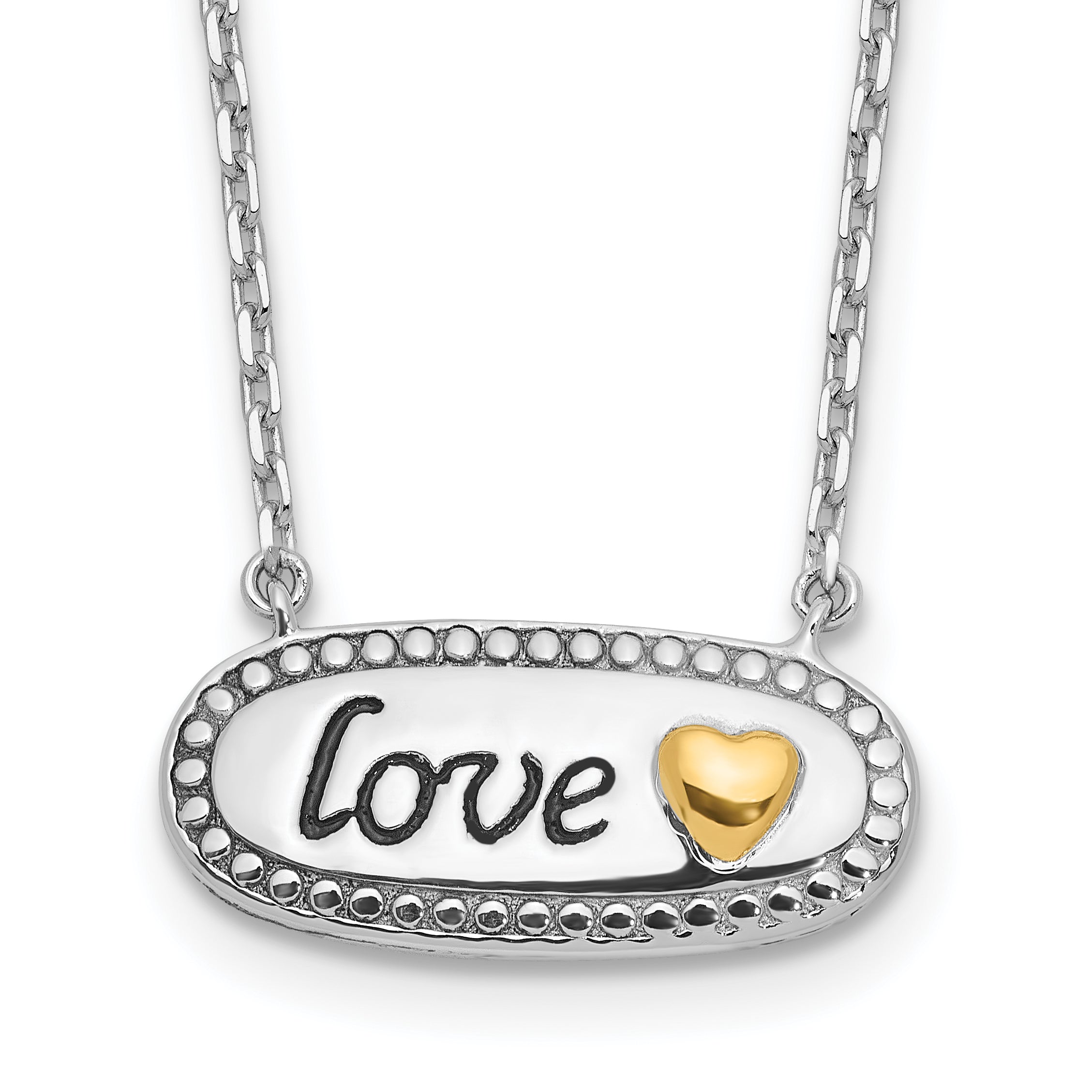 Sterling Silver w/14k accent Rh-plated Enamel LOVE w/2in. ext Necklace