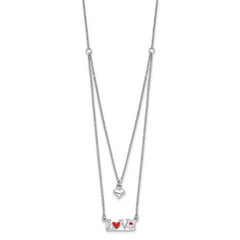 Sterling Silver Rhod-pltd Enamel CZ Heart Love 16in w/2 in ext Necklace