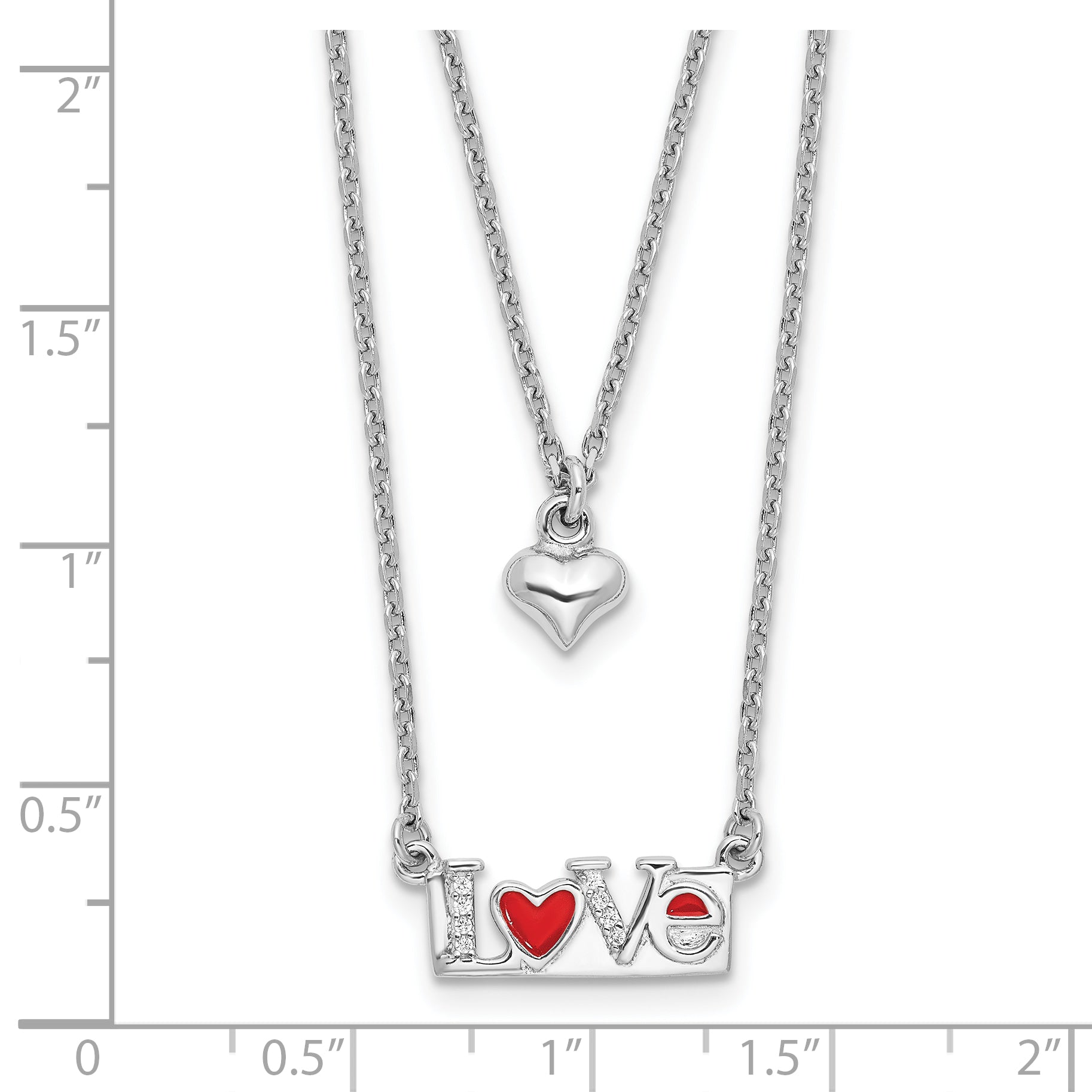 Sterling Silver Rhod-pltd Enamel CZ Heart Love 16in w/2 in ext Necklace