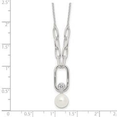 Sterling Silver E-coated CZ and 8mm Shell Pearl 17.75in w/2in ext Necklace