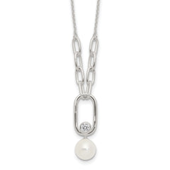 Sterling Silver E-coated CZ and 8mm Shell Pearl 17.75in w/2in ext Necklace